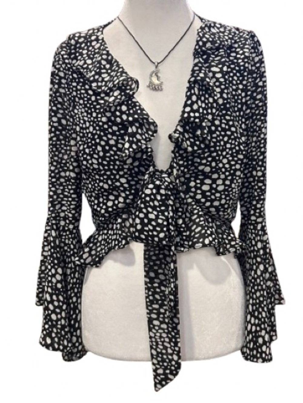 Cropped 90s Bell Sleeve Top Ruffle Tie Front Sheer Blouse Whimsigoth Boho Size S